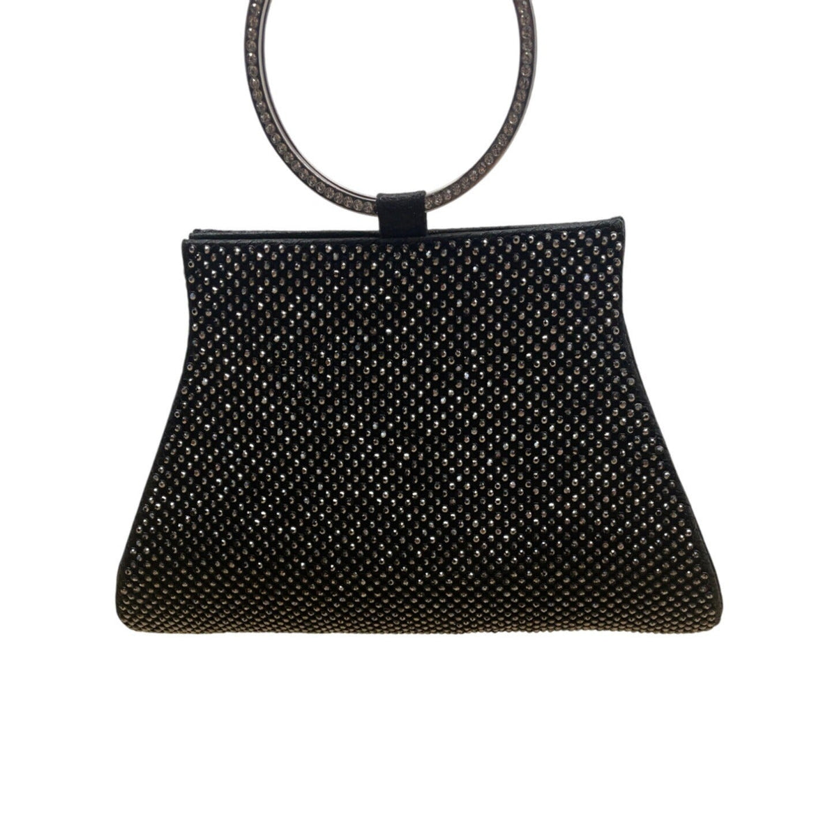 Mossmon Black Rhinestone Silver Handle Satin Lining Snap Closure Evening Clutch