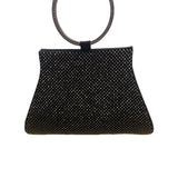 Mossmon Black Rhinestone Silver Handle Satin Lining Snap Closure Evening Clutch