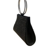 Mossmon Black Rhinestone Silver Handle Satin Lining Snap Closure Evening Clutch