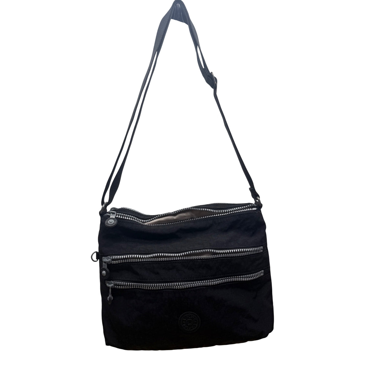 Kipling Womens Black Nylon Crossbody Bag Multiple Zipper Pockets Adjustable Strap Lightweight