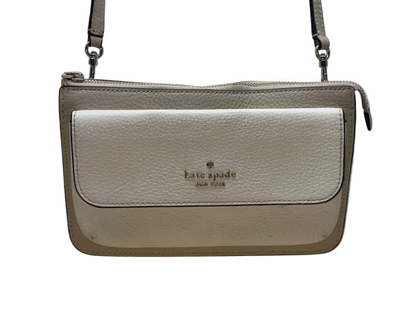 Kate Spade Beige & White Pebbled Leather Front Pocket Leila Crossbody Bag Sz S