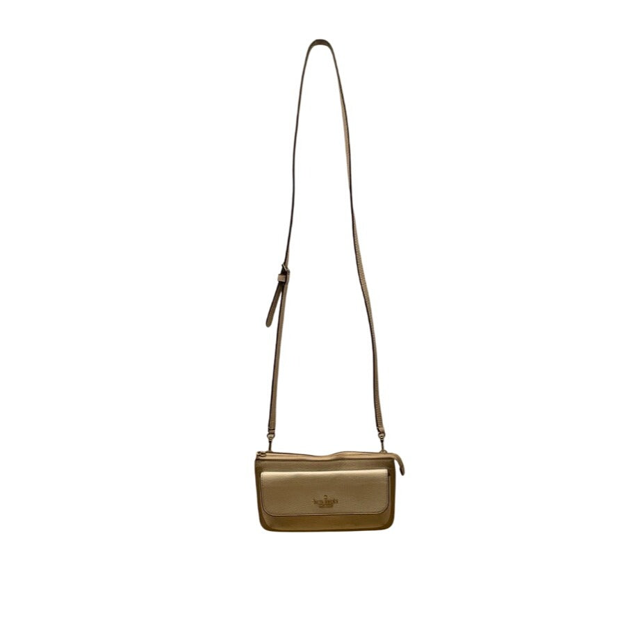 Kate Spade Beige & White Pebbled Leather Front Pocket Leila Crossbody Bag Sz S