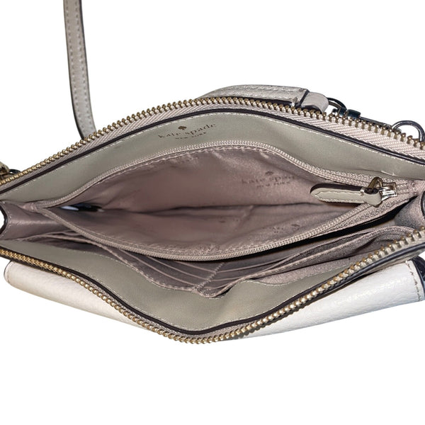 Kate Spade Beige & White Pebbled Leather Front Pocket Leila Crossbody Bag Sz S