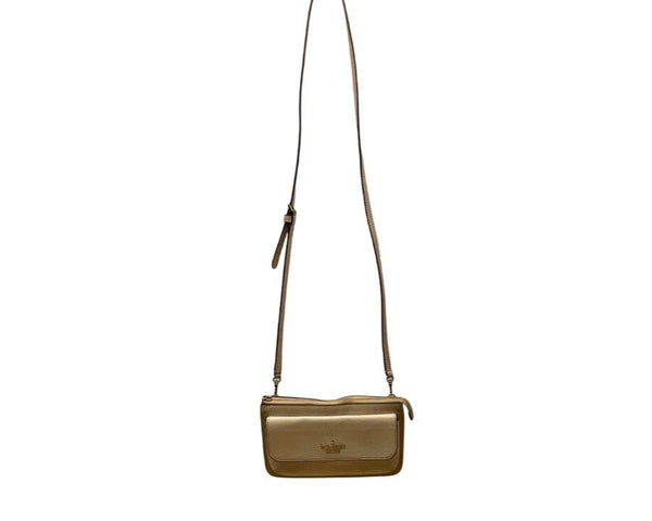 Kate Spade Beige & White Pebbled Leather Front Pocket Leila Crossbody Bag Sz S