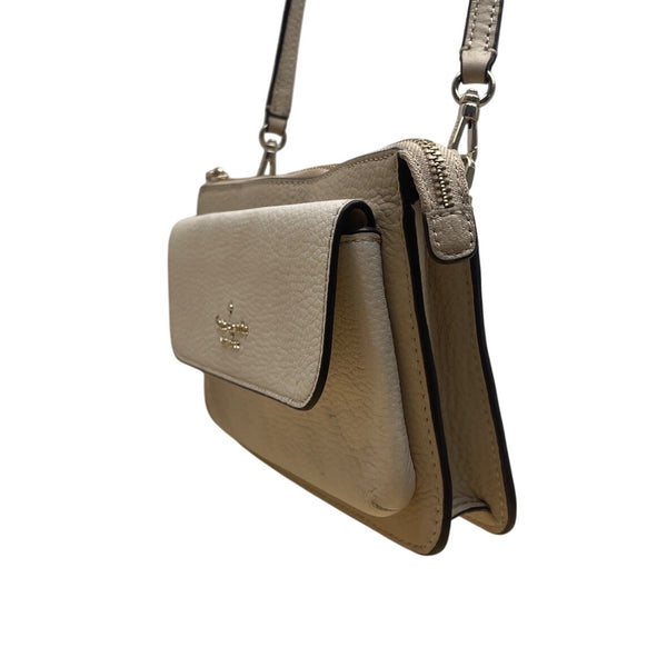 Kate Spade Beige & White Pebbled Leather Front Pocket Leila Crossbody Bag Sz S