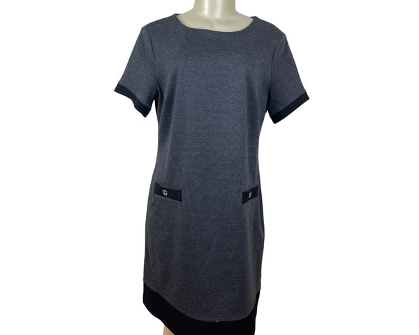 Tommy Hilfiger Gray & Black Shift Dress With Button Pockets & Back Zip Sz 14