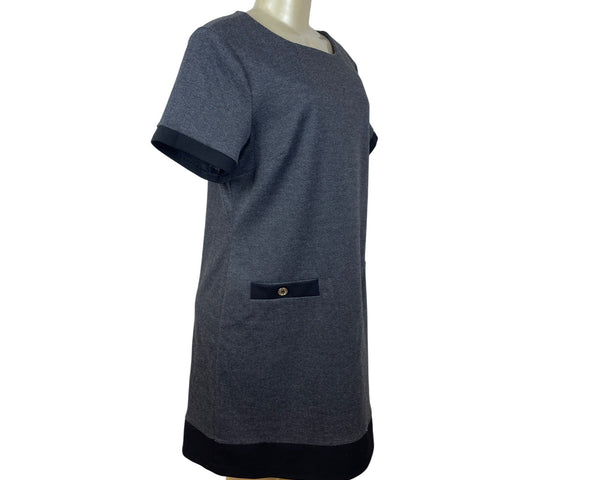 Tommy Hilfiger Gray & Black Shift Dress With Button Pockets & Back Zip Sz 14