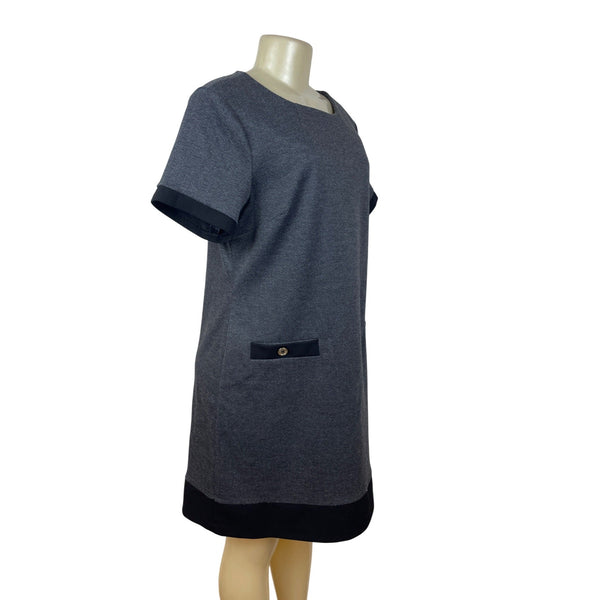 Tommy Hilfiger Gray & Black Shift Dress With Button Pockets & Back Zip Sz 14