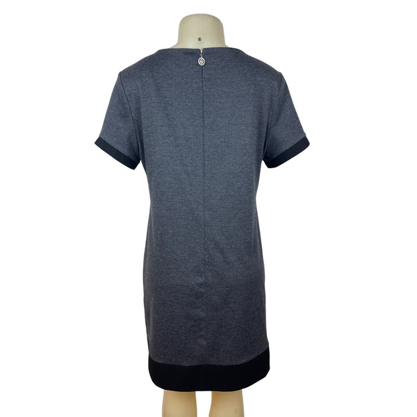 Tommy Hilfiger Gray & Black Shift Dress With Button Pockets & Back Zip Sz 14