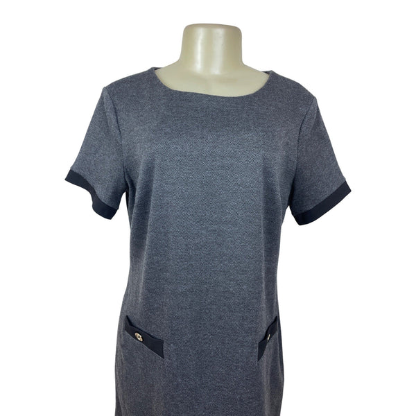 Tommy Hilfiger Gray & Black Shift Dress With Button Pockets & Back Zip Sz 14