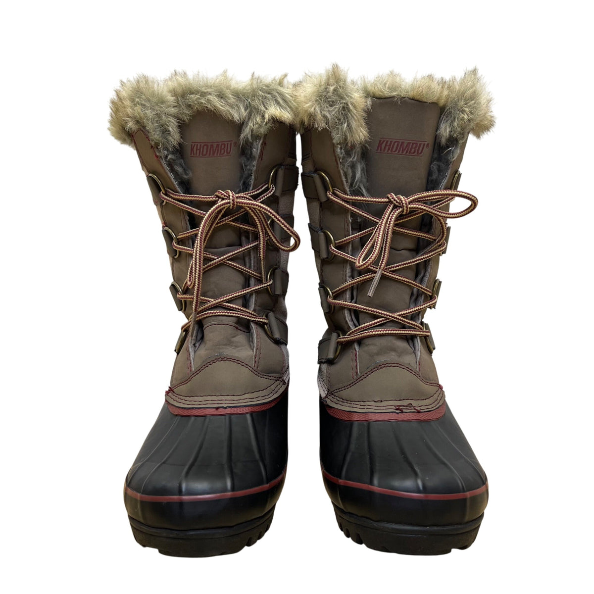Khombu Women’s Brown & Black Faux Fur Lace-Up Waterproof Snow Boots Size 8M