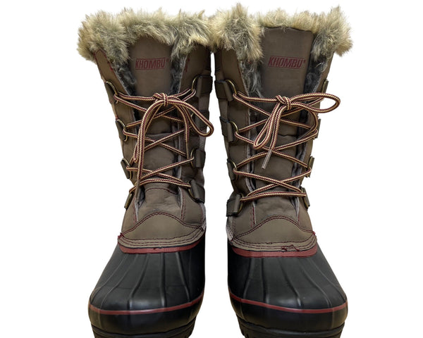 Khombu Women’s Brown & Black Faux Fur Lace-Up Waterproof Snow Boots Size 8M