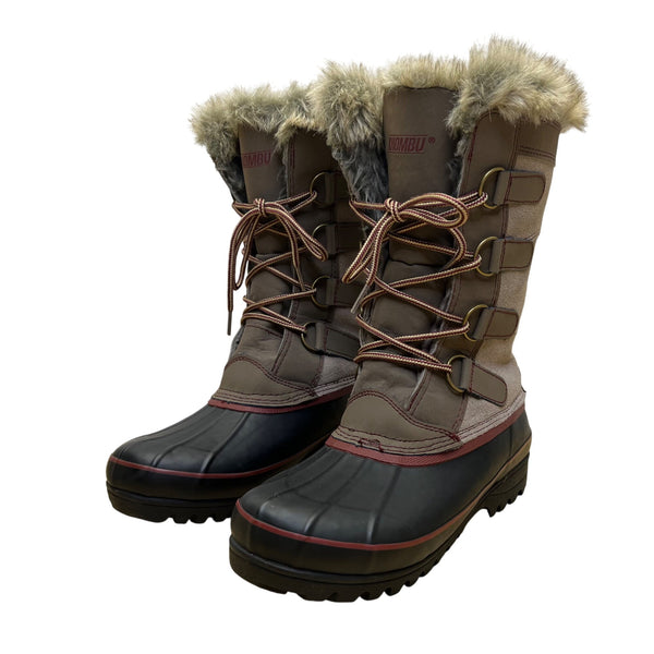 Khombu Women’s Brown & Black Faux Fur Lace-Up Waterproof Snow Boots Size 8M