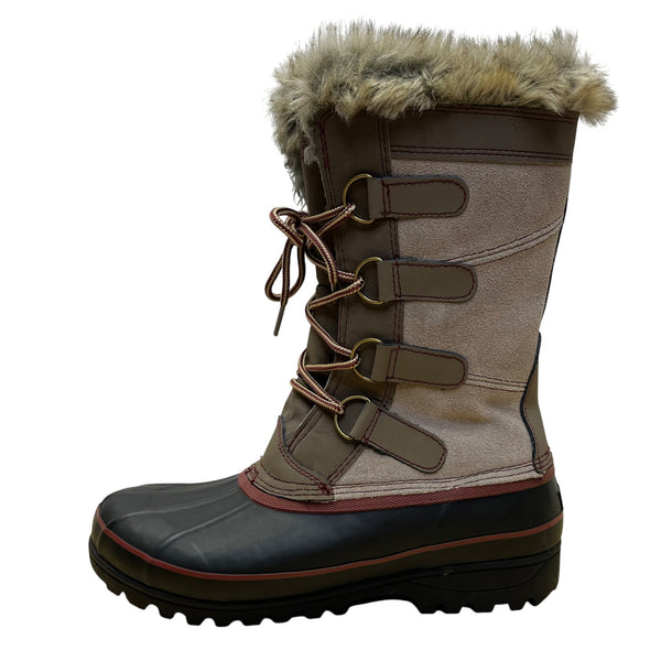 Khombu Women’s Brown & Black Faux Fur Lace-Up Waterproof Snow Boots Size 8M