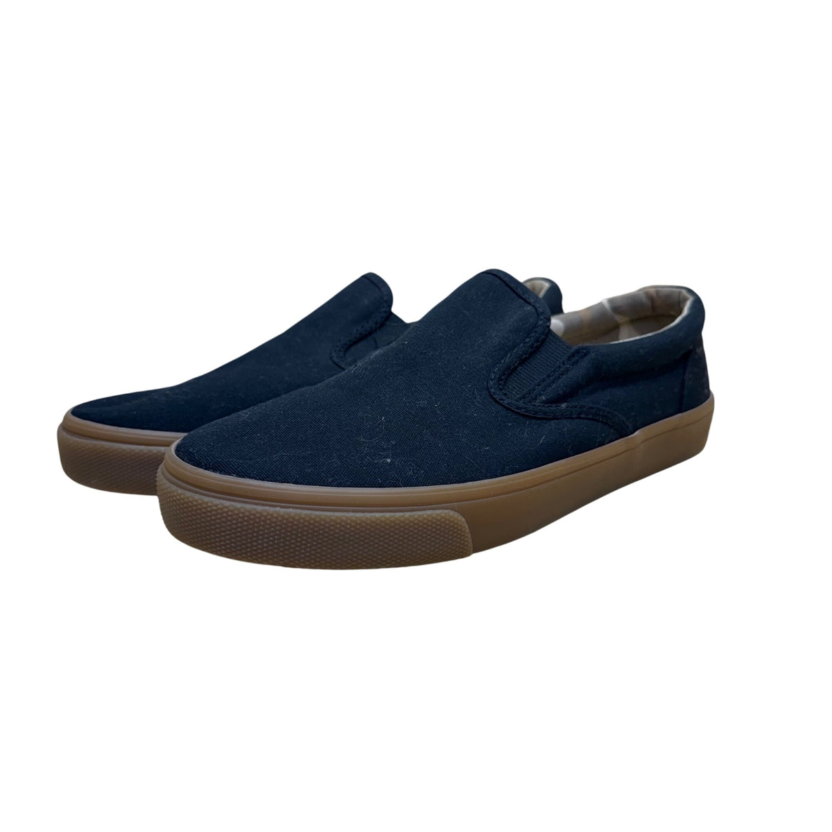 Vans Mens Black Canvas Slip-On Sneakers Gum Sole Casual Shoes Size 10 Stylish