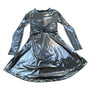 Zara Girls Metallic Silver Long Sleeve Dress Knot Front Shiny Party Size 10