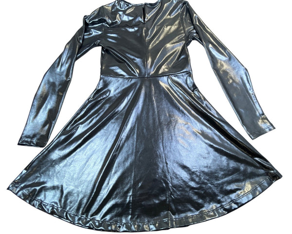Zara Girls Metallic Silver Long Sleeve Dress Knot Front Shiny Party Size 10