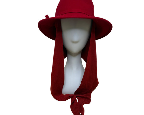 Vintage Betmar Women’s Red 100% Wool Hat With Tie Ribbon Brim Cloche Style S/M