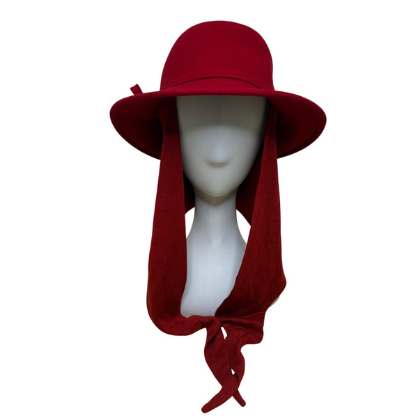 Vintage Betmar Women’s Red 100% Wool Hat With Tie Ribbon Brim Cloche Style S/M