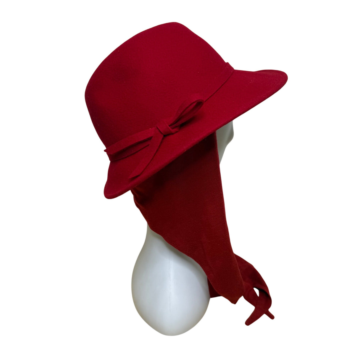 Vintage Betmar Women’s Red 100% Wool Hat With Tie Ribbon Brim Cloche Style S/M