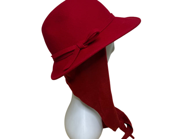 Vintage Betmar Women’s Red 100% Wool Hat With Tie Ribbon Brim Cloche Style S/M