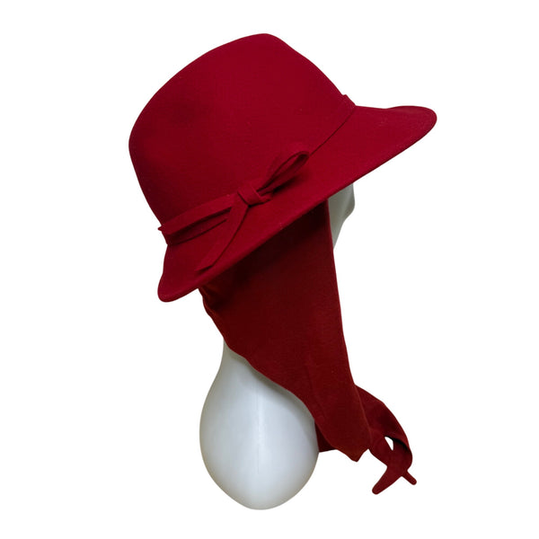 Vintage Betmar Women’s Red 100% Wool Hat With Tie Ribbon Brim Cloche Style S/M
