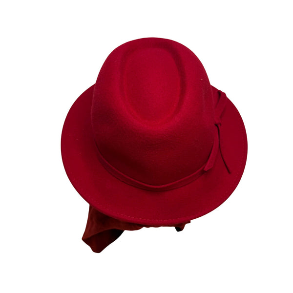 Vintage Betmar Women’s Red 100% Wool Hat With Tie Ribbon Brim Cloche Style S/M
