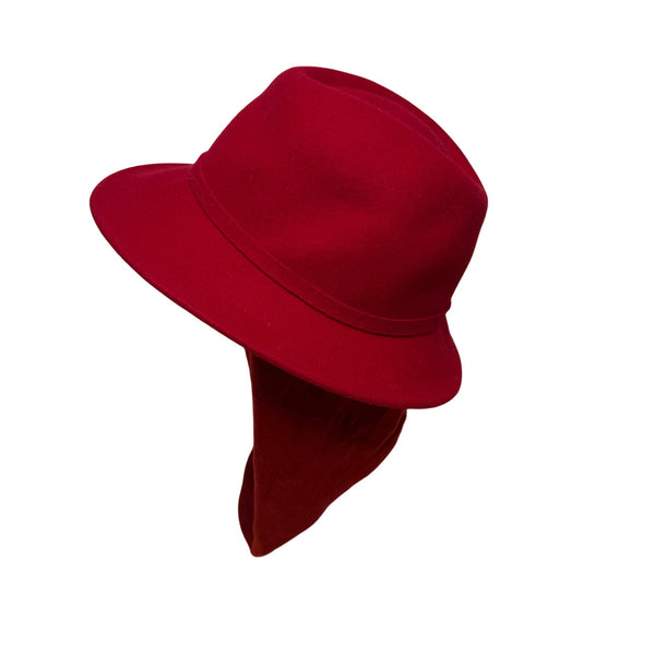 Vintage Betmar Women’s Red 100% Wool Hat With Tie Ribbon Brim Cloche Style S/M