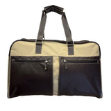 Unbranded Beige Canvas & Brown Faux Leather With Dual Handles Travel Duffel Bag