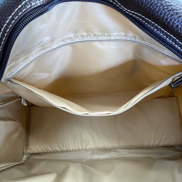 Unbranded Beige Canvas & Brown Faux Leather With Dual Handles Travel Duffel Bag
