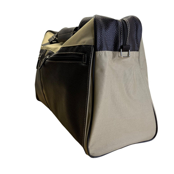 Unbranded Beige Canvas & Brown Faux Leather With Dual Handles Travel Duffel Bag