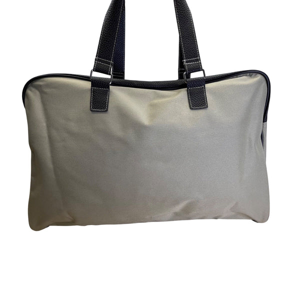 Unbranded Beige Canvas & Brown Faux Leather With Dual Handles Travel Duffel Bag