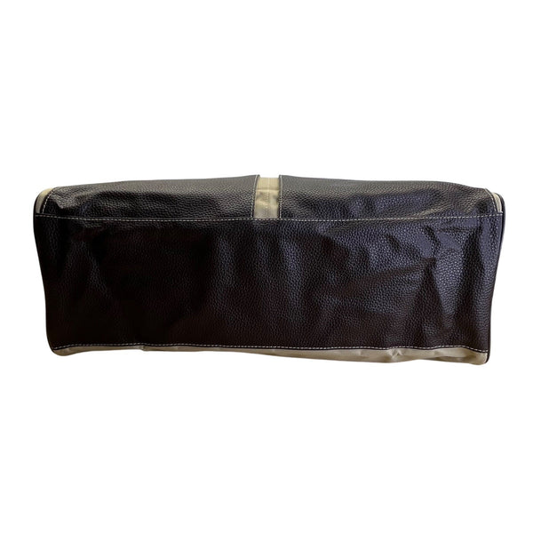 Unbranded Beige Canvas & Brown Faux Leather With Dual Handles Travel Duffel Bag