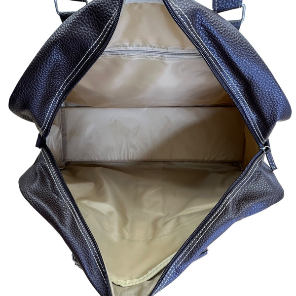 Unbranded Beige Canvas & Brown Faux Leather With Dual Handles Travel Duffel Bag