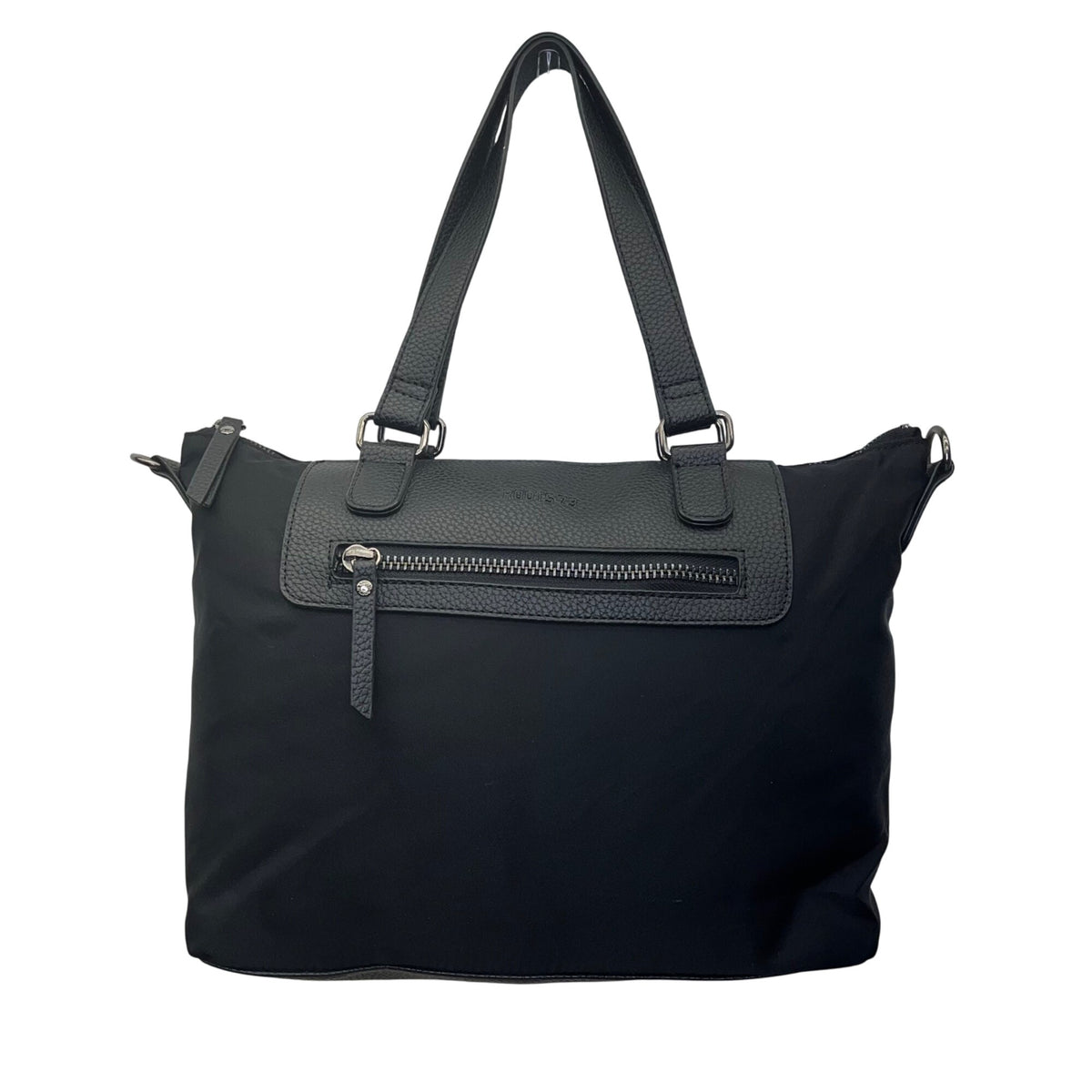 Roots 73 Women’s Black Nylon & Faux Leather With Front Zipper Pocket Tote Bag
