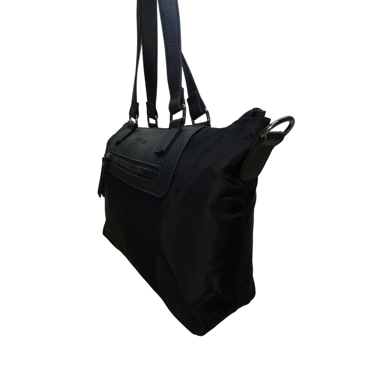 Roots 73 Women’s Black Nylon & Faux Leather With Front Zipper Pocket Tote Bag