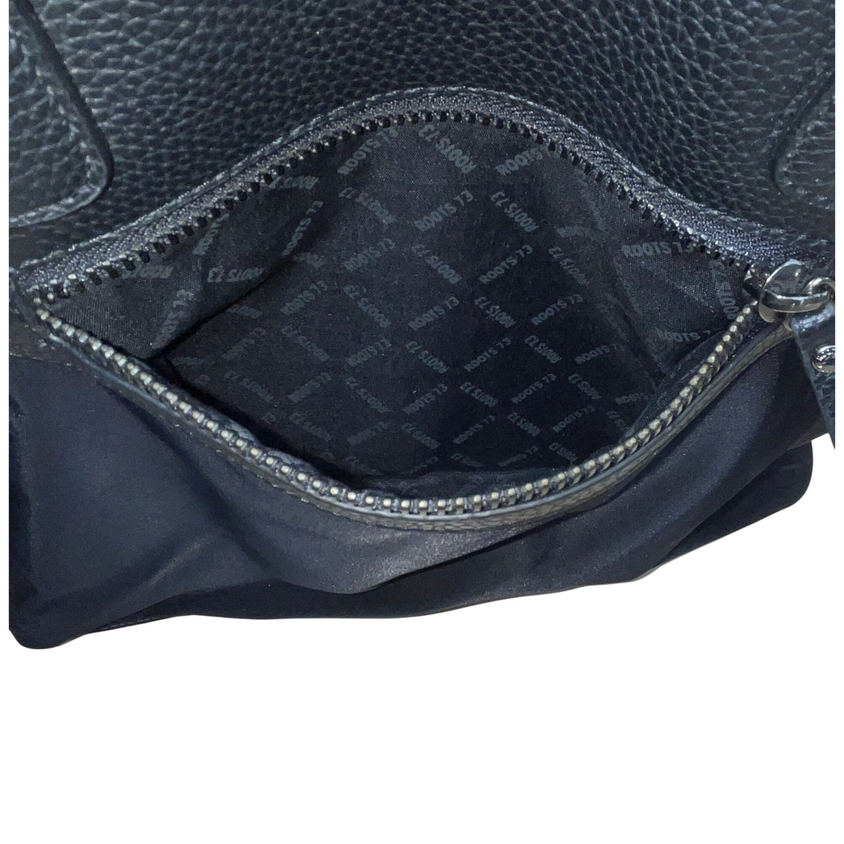 Roots 73 Women’s Black Nylon & Faux Leather With Front Zipper Pocket Tote Bag