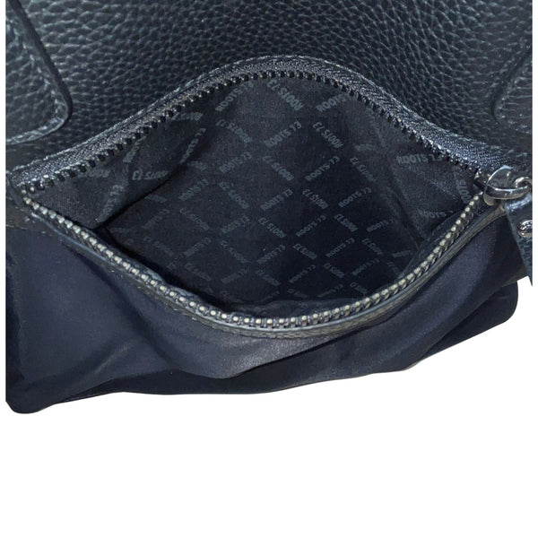 Roots 73 Women’s Black Nylon & Faux Leather With Front Zipper Pocket Tote Bag