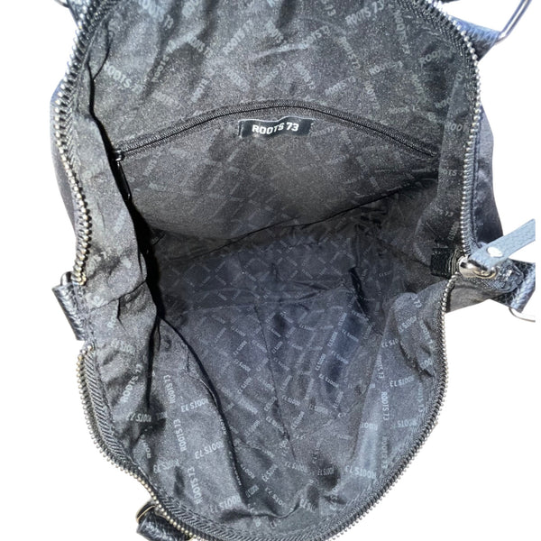 Roots 73 Women’s Black Nylon & Faux Leather With Front Zipper Pocket Tote Bag