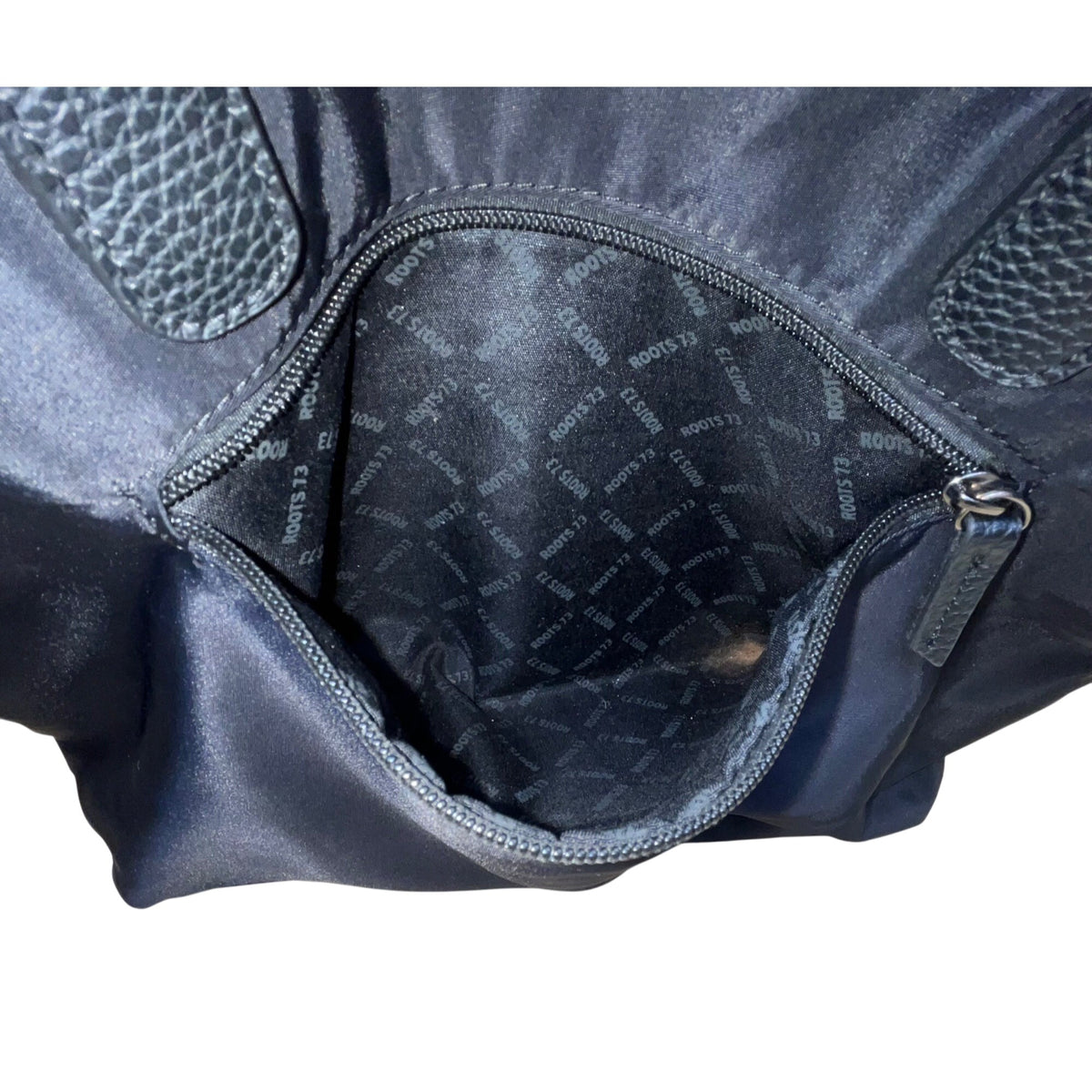 Roots 73 Women’s Black Nylon & Faux Leather With Front Zipper Pocket Tote Bag