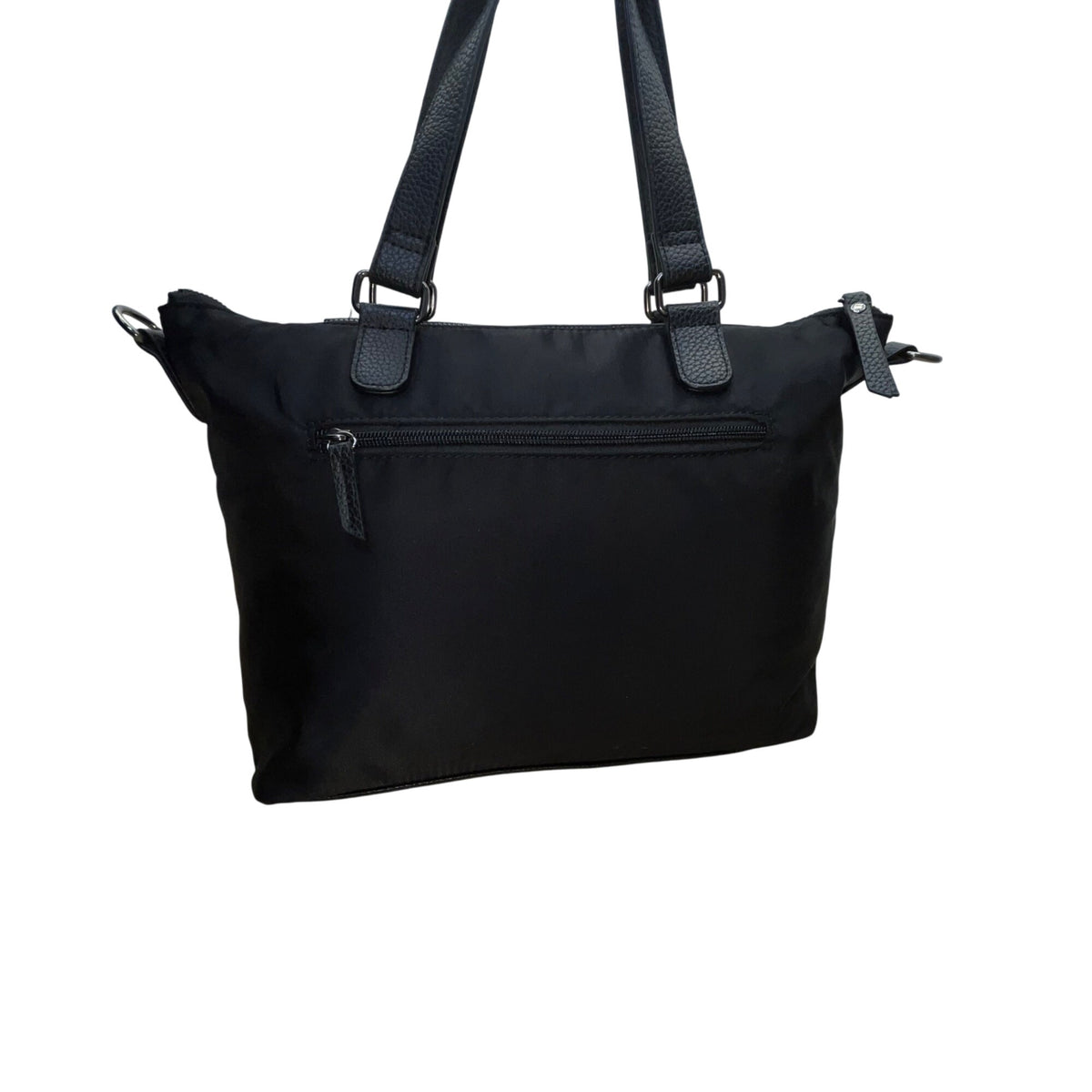 Roots 73 Women’s Black Nylon & Faux Leather With Front Zipper Pocket Tote Bag