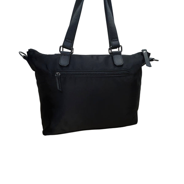 Roots 73 Women’s Black Nylon & Faux Leather With Front Zipper Pocket Tote Bag