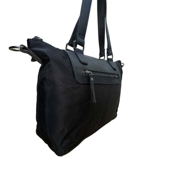 Roots 73 Women’s Black Nylon & Faux Leather With Front Zipper Pocket Tote Bag