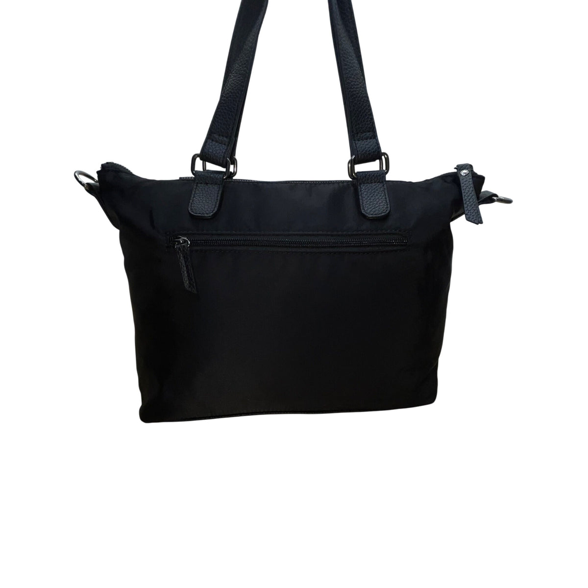 Roots 73 Women’s Black Nylon & Faux Leather With Front Zipper Pocket Tote Bag