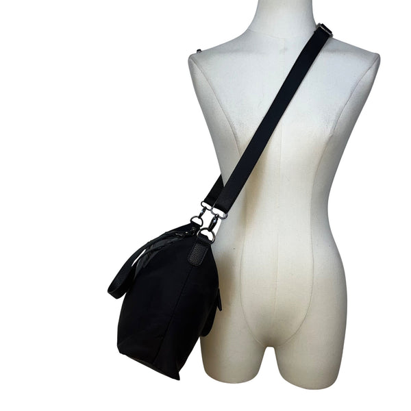 Roots 73 Women’s Black Nylon & Faux Leather With Front Zipper Pocket Tote Bag