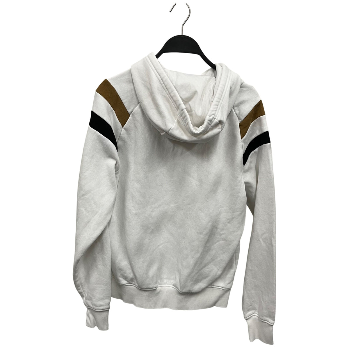 Denim & Flower Mens White Hooded Pullover Sweatshirt With Striped Sleeve Details Size S