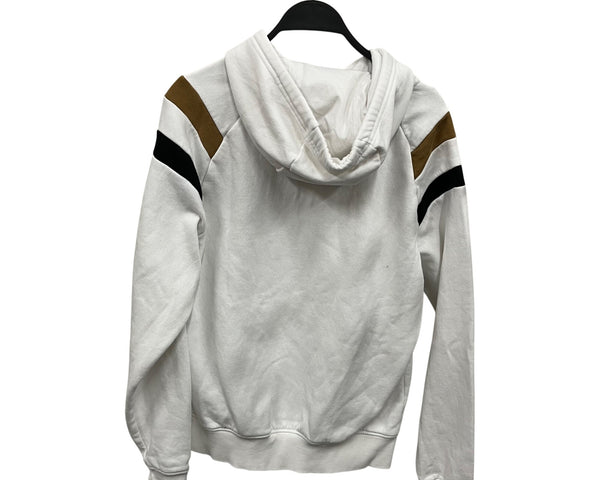 Denim & Flower Mens White Hooded Pullover Sweatshirt With Striped Sleeve Details Size S