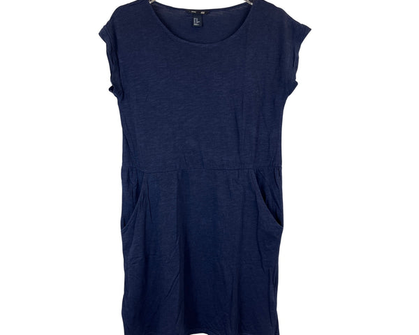 H&M Womens Blue Knit Casual Short Sleeve Dress With Pockets XS