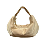 Kate Landry Beige Satin Gold Metal Mesh Handle Rope Strap Evening Clutch Sz S