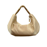 Kate Landry Beige Satin Gold Metal Mesh Handle Rope Strap Evening Clutch Sz S